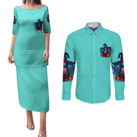 Drink Up Witches Halloween Couples Matching Puletasi Dress and Long Sleeve Button Shirt - Wonder Print Shop