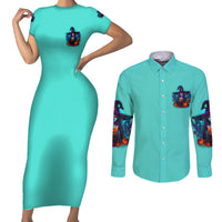 Drink Up Witches Halloween Couples Matching Short Sleeve Bodycon Dress and Long Sleeve Button Shirt - Wonder Print Shop