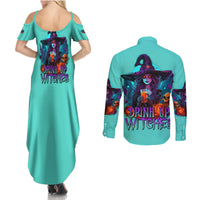 Drink Up Witches Halloween Couples Matching Summer Maxi Dress and Long Sleeve Button Shirt - Wonder Print Shop
