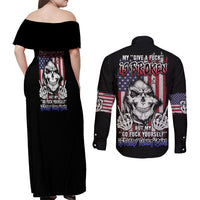 My Give A F Reaper Flag Couples Matching Off Shoulder Maxi Dress and Long Sleeve Button Shirt - Wonder Print Shop