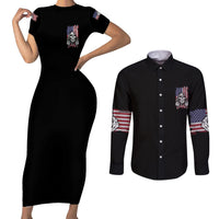 My Give A F Reaper Flag Couples Matching Short Sleeve Bodycon Dress and Long Sleeve Button Shirt - Wonder Print Shop