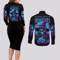 In A World Full Of Princesses Be A Witch Halloween Couples Matching Long Sleeve Bodycon Dress and Long Sleeve Button Shirt - Wonder Print Shop