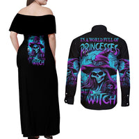 In A World Full Of Princesses Be A Witch Halloween Couples Matching Off Shoulder Maxi Dress and Long Sleeve Button Shirt - Wonder Print Shop