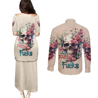 Fresh Out Of F Watercolor Skull Couples Matching Puletasi Dress and Long Sleeve Button Shirt - Wonder Print Shop