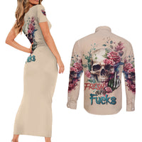 Fresh Out Of F Watercolor Skull Couples Matching Short Sleeve Bodycon Dress and Long Sleeve Button Shirt - Wonder Print Shop