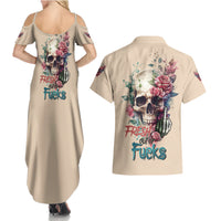 Fresh Out Of F Watercolor Skull Couples Matching Summer Maxi Dress and Hawaiian Shirt - Wonder Print Shop
