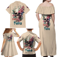 Fresh Out Of F Watercolor Skull Family Matching Off Shoulder Maxi Dress and Hawaiian Shirt - Wonder Print Shop
