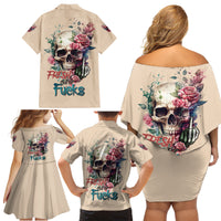 Fresh Out Of F Watercolor Skull Family Matching Off Shoulder Short Dress and Hawaiian Shirt - Wonder Print Shop
