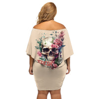 Fresh Out Of F Watercolor Skull Off Shoulder Short Dress - Wonder Print Shop
