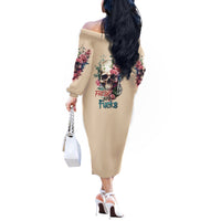 Fresh Out Of F Watercolor Skull Off The Shoulder Long Sleeve Dress - Wonder Print Shop