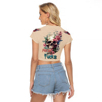 Fresh Out Of F Watercolor Skull Raglan Cropped T Shirt - Wonder Print Shop