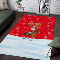 Turkey Christmas Area Rug with Santa on Horse Red Snowflake Pattern and Crescent Star - Wonder Print Shop