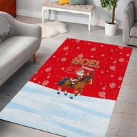 Turkey Christmas Area Rug with Santa on Horse Red Snowflake Pattern and Crescent Star - Wonder Print Shop