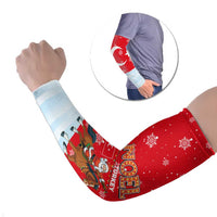 Turkey Christmas Arm Sleeves with Santa on Horse Red Snowflake Pattern and Crescent Star - Wonder Print Shop