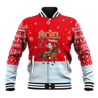 Turkey Christmas Baseball Jacket with Santa on Horse Red Snowflake Pattern and Crescent Star - Wonder Print Shop