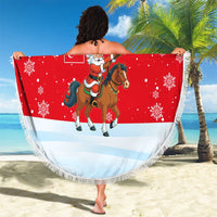 Turkey Christmas Beach Blanket with Santa on Horse Red Snowflake Pattern and Crescent Star - Wonder Print Shop