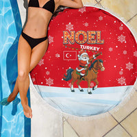 Turkey Christmas Beach Blanket with Santa on Horse Red Snowflake Pattern and Crescent Star - Wonder Print Shop