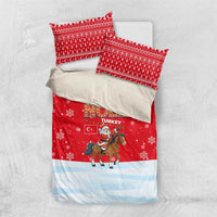 Turkey Christmas Bedding Set with Santa on Horse Red Snowflake Pattern and Crescent Star - Wonder Print Shop