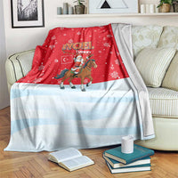 Turkey Christmas Blanket with Santa on Horse Red Snowflake Pattern and Crescent Star - Wonder Print Shop
