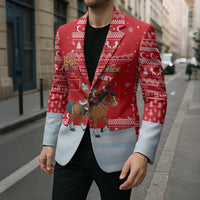 Turkey Christmas Blazer with Santa on Horse Red Snowflake Pattern and Crescent Star - Wonder Print Shop
