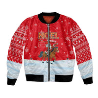 Turkey Christmas Bomber Jacket with Santa on Horse Red Snowflake Pattern and Crescent Star - Wonder Print Shop