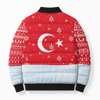 Turkey Christmas Bomber Puffer Jacket with Santa on Horse Red Snowflake Pattern and Crescent Star - Wonder Print Shop