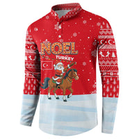 Turkey Christmas Button Sweatshirt with Santa on Horse Red Snowflake Pattern and Crescent Star - Wonder Print Shop