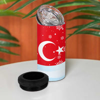 Turkey Christmas 4 in 1 Can Cooler Tumbler with Santa on Horse Red Snowflake Pattern and Crescent Star - Wonder Print Shop