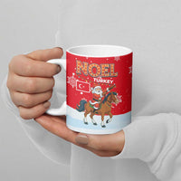Turkey Christmas Ceramic Mug with Santa on Horse Red Snowflake Pattern and Crescent Star - Wonder Print Shop