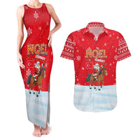 Turkey Christmas Couples Matching Tank Maxi Dress and Hawaiian Shirt with Santa on Horse Red Snowflake Pattern and Crescent Star - Wonder Print Shop
