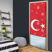 Turkey Christmas Door Cover with Santa on Horse Red Snowflake Pattern and Crescent Star - Wonder Print Shop
