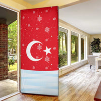 Turkey Christmas Door Cover with Santa on Horse Red Snowflake Pattern and Crescent Star - Wonder Print Shop