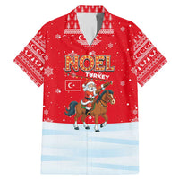 Turkey Christmas Family Matching Mermaid Dress and Hawaiian Shirt with Santa on Horse Red Snowflake Pattern and Crescent Star - Wonder Print Shop