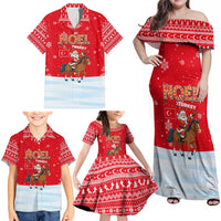 Turkey Christmas Family Matching Off Shoulder Maxi Dress and Hawaiian Shirt with Santa on Horse Red Snowflake Pattern and Crescent Star - Wonder Print Shop