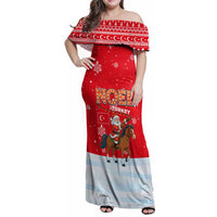 Turkey Christmas Family Matching Off Shoulder Maxi Dress and Hawaiian Shirt with Santa on Horse Red Snowflake Pattern and Crescent Star - Wonder Print Shop