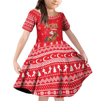 Turkey Christmas Family Matching Off Shoulder Short Dress and Hawaiian Shirt with Santa on Horse Red Snowflake Pattern and Crescent Star - Wonder Print Shop