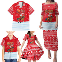 Turkey Christmas Family Matching Puletasi and Hawaiian Shirt with Santa on Horse Red Snowflake Pattern and Crescent Star - Wonder Print Shop
