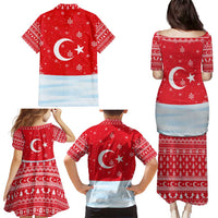 Turkey Christmas Family Matching Puletasi and Hawaiian Shirt with Santa on Horse Red Snowflake Pattern and Crescent Star - Wonder Print Shop