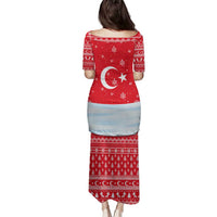 Turkey Christmas Family Matching Puletasi and Hawaiian Shirt with Santa on Horse Red Snowflake Pattern and Crescent Star - Wonder Print Shop