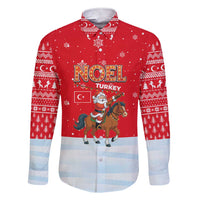 Turkey Christmas Family Matching Short Sleeve Bodycon Dress and Hawaiian Shirt with Santa on Horse Red Snowflake Pattern and Crescent Star - Wonder Print Shop