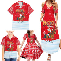 Turkey Christmas Family Matching Summer Maxi Dress and Hawaiian Shirt with Santa on Horse Red Snowflake Pattern and Crescent Star - Wonder Print Shop