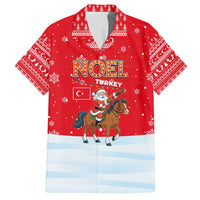 Turkey Christmas Hawaiian Shirt with Santa on Horse Red Snowflake Pattern and Crescent Star - Wonder Print Shop