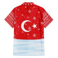 Turkey Christmas Hawaiian Shirt with Santa on Horse Red Snowflake Pattern and Crescent Star - Wonder Print Shop