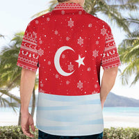 Turkey Christmas Hawaiian Shirt with Santa on Horse Red Snowflake Pattern and Crescent Star - Wonder Print Shop