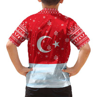 Turkey Christmas Hawaiian Shirt with Santa on Horse Red Snowflake Pattern and Crescent Star - Wonder Print Shop