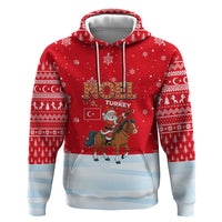 Turkey Christmas Hoodie with Santa on Horse Red Snowflake Pattern and Crescent Star - Wonder Print Shop