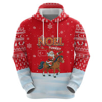 Turkey Christmas Hoodie with Santa on Horse Red Snowflake Pattern and Crescent Star - Wonder Print Shop