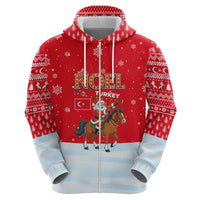 Turkey Christmas Hoodie with Santa on Horse Red Snowflake Pattern and Crescent Star - Wonder Print Shop