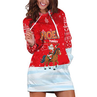 Turkey Christmas Hoodie Dress with Santa on Horse Red Snowflake Pattern and Crescent Star - Wonder Print Shop