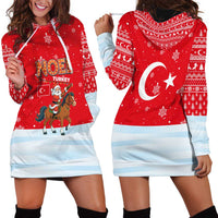Turkey Christmas Hoodie Dress with Santa on Horse Red Snowflake Pattern and Crescent Star - Wonder Print Shop